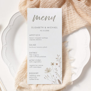 Menu Cardápio de casamento floral de flores silvestres 