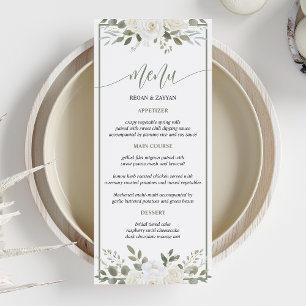Menu Cardápio de Casamento Floral Elegante Marfim e Sag