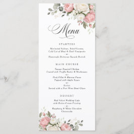 Menu Cardápio de Casamento Floral Elegante Rosa Bege co