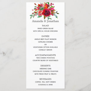 Menu Cardápio de Casamento Floral em Aquarela