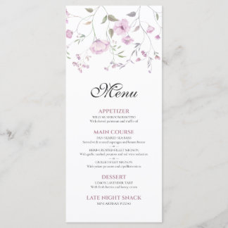 Menu Cardápio de Casamento Floral em Aquarela Rosa Eleg