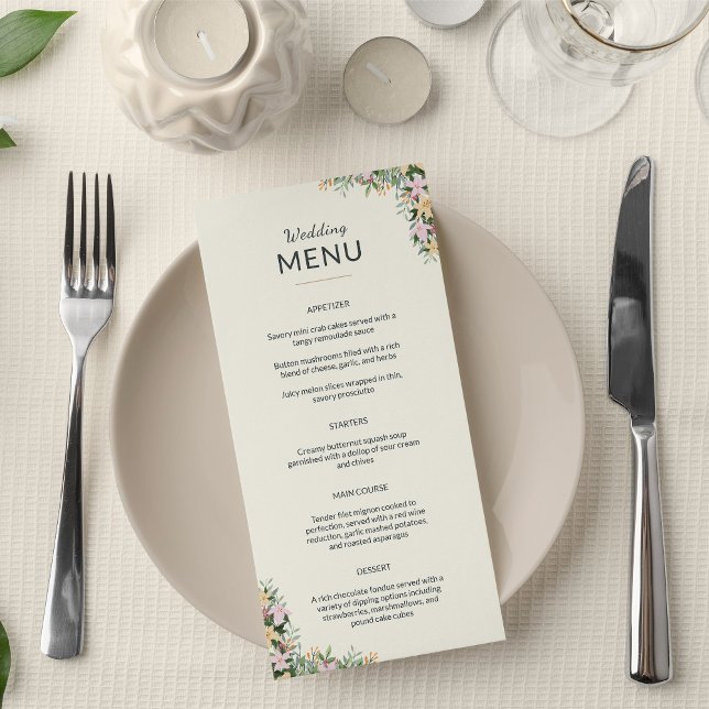 Menu Cardápio de casamento floral - estilo boho (Criador carregado)