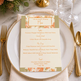 Menu Cardápio de Casamento Floral Laranja 11,4 cm x 15,