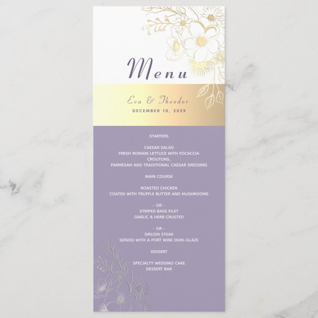 Menu Cardápio de Casamento Floral Lavanda (Frente)