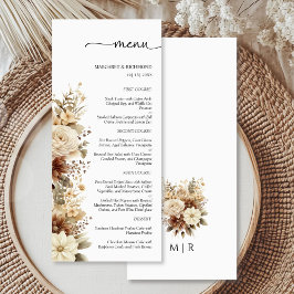 Menu Cardápio de Casamento Floral Neutro Boho Rústico
