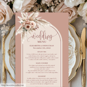 Menu Cardápio de Casamento Floral Pampas Rosa Pastel Ar