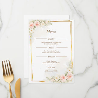 Menu Cardápio de Casamento Floral Romântico com Peônia 