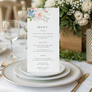 Menu Cardápio de Casamento Floral Rosa e Azul Pastel pa