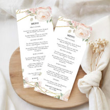 Cardápio de Casamento Floral Rosa e Dourado Elegan
