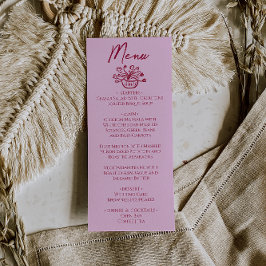 Menu Cardápio de casamento floral rosa framboesa desenh