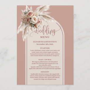 Menu Cardápio de Casamento Floral Rosa Pastel Arco Rúst