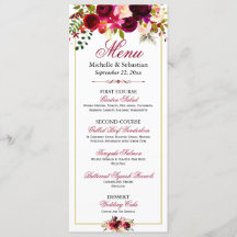 Cardápio de Casamento Floral Rústico Borgonha Mars