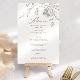 Menu Cardápio de Casamento Floral Sépia Vintage Elegant