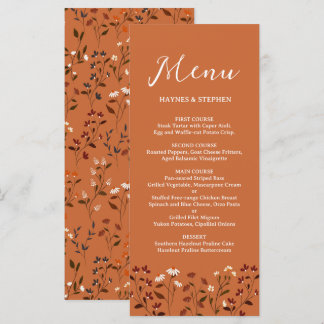 Menu Cardápio de Casamento Floral Terracota Rústico