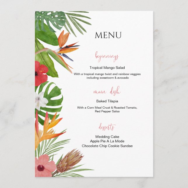 Menu Cardápio de Casamento Floral Tropical Colorido (Frente)