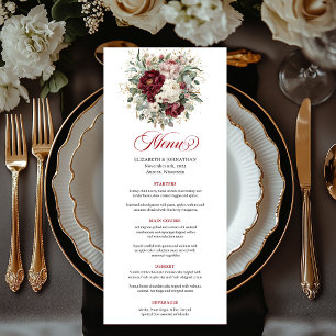 Menu Cardápio de Casamento Floral Verde Chic Marsala Do