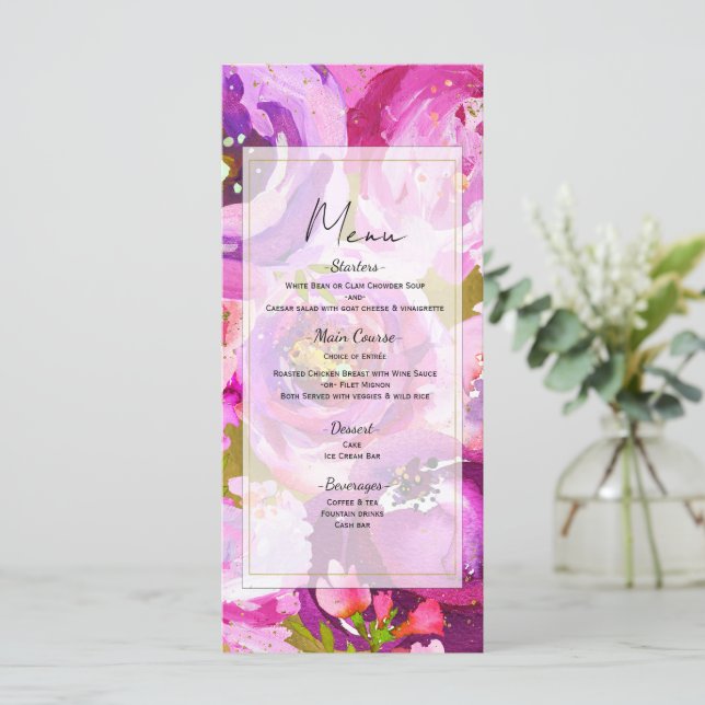 Menu Cardápio de casamento floral vibrante com toques d (Em pé/Frente)
