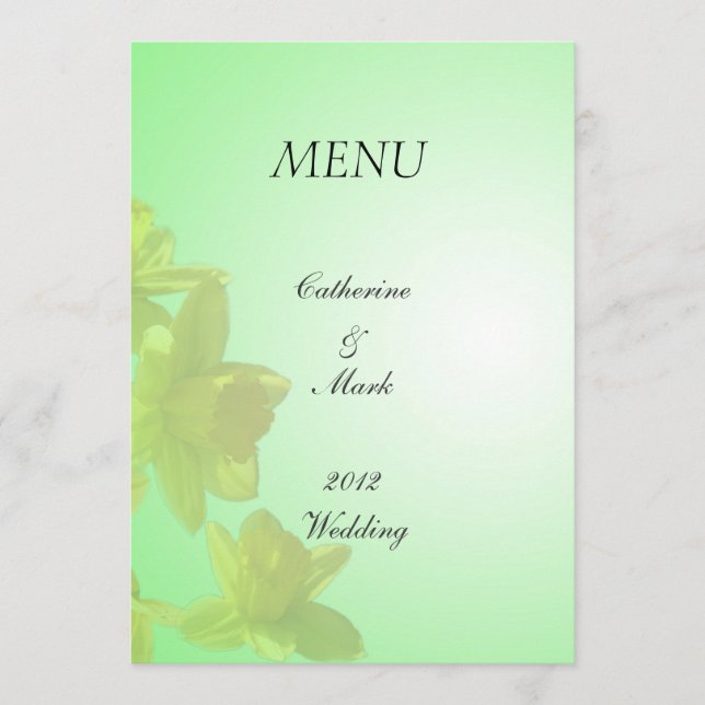 Menu cardápio de casamento, flores de tulipa amarela (Frente)