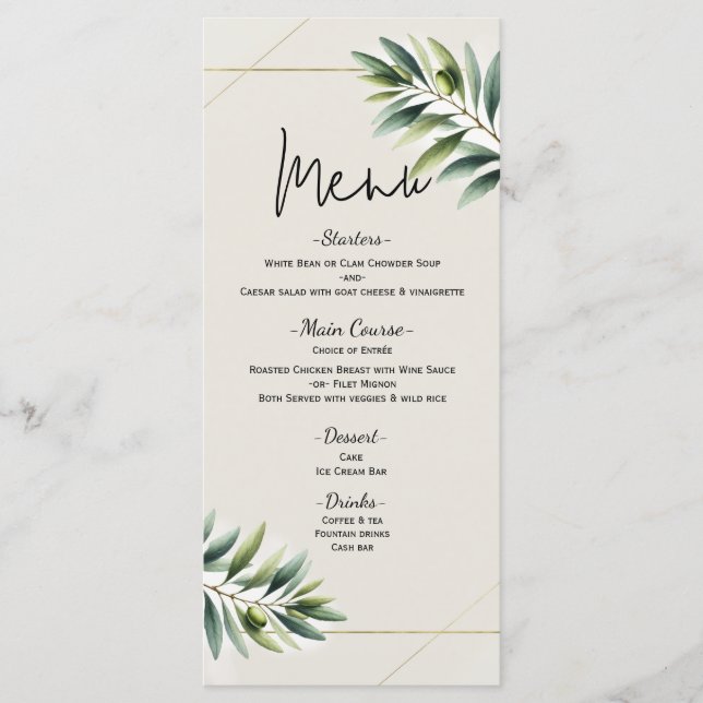 Menu Cardápio de Casamento Folha de Oliva Verde Osso Br (Frente)