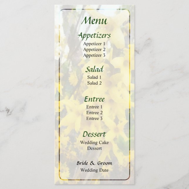 Menu Cardápio de Casamento Forsythia (Frente)