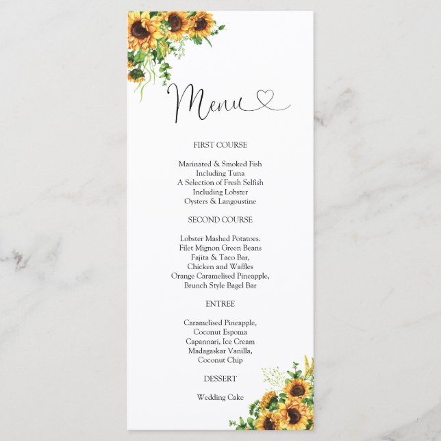 Menu Cardápio de Casamento Girassol (Frente)