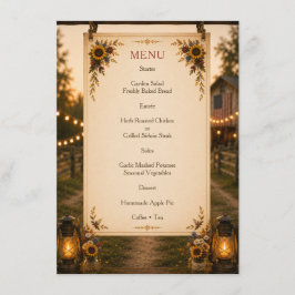 Menu Cardápio de Casamento Girassol Rústico Chic Americ