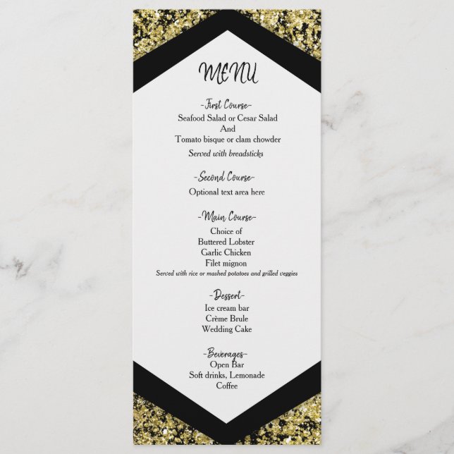 Menu Cardápio de Casamento Glamouroso com Lascas de Bri (Frente)