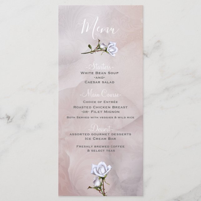 Menu Cardápio de Casamento Glamouroso com Rosas Brancas (Frente)