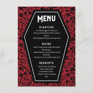 Menu Cardápio de Casamento Gótico Caixões & Floral