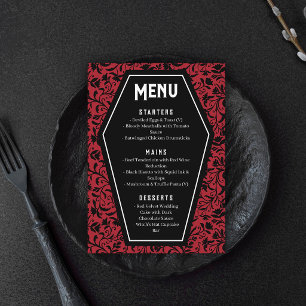 Menu Cardápio de Casamento Gótico Caixões & Floral