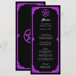 Menu Cardápio de casamento gótico com brilho roxo bruxo
