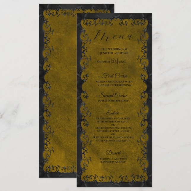 Menu Cardápio de casamento gótico elegante (Frente/Verso)