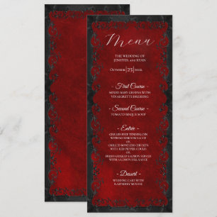 Menu Cardápio de casamento gótico vermelho elegante