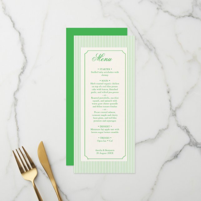 Menu Cardápio de Casamento Hortênsia com Listras Clássi (Frente/Verso In Situ)