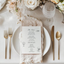 Cardápio de Casamento Ilustrado em Cinza Carvão