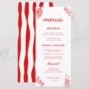 Menu Cardápio de Casamento Italiano com Listras Vermelh