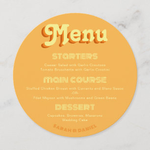 Menu Cardápio de Casamento Laranja Amarelo Groovy Retrô