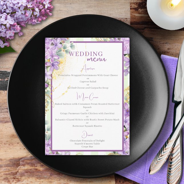 Menu Cardápio de Casamento Lilás Roxo (Criador carregado)