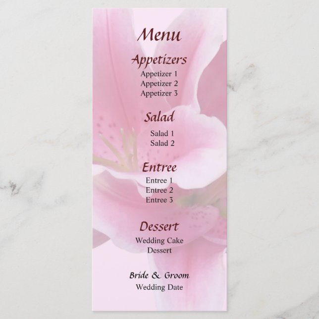 Menu Cardápio de Casamento Lilies Arm in Arm (Frente)