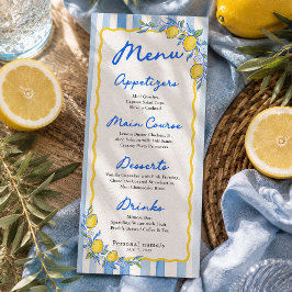 Menu Cardápio de Casamento Limão com Listras Azuis Medi
