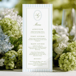 Menu Cardápio de Casamento Listras Azuis Elegantes
