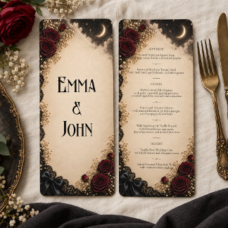Menu Cardápio de Casamento Lua Gótica Rosa Borgonha