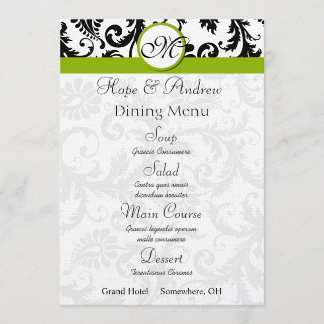 Menu Cardápio de Casamento Maçã Verde Redemoinho de Dam (Frente)