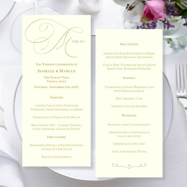 Menu Cardápio de Casamento Marfim e Dourado (Ivory & Gold Wedding Menu)