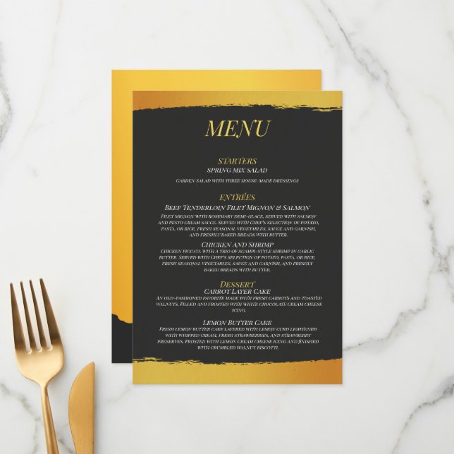 Menu Cardápio de Casamento Midnight Gold (Frente/Verso In Situ)