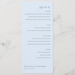 Menu Cardápio de Casamento Minimalista Azul Elegante