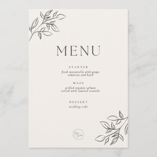 Menu Cardápio de Casamento Minimalista – Bege Botânico 