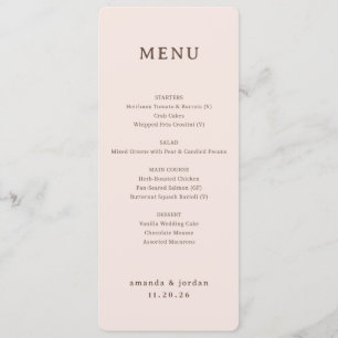 Menu Cardápio de Casamento Minimalista Bege Elegante
