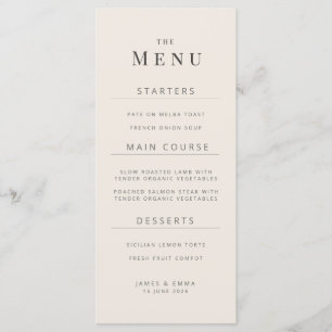 Menu Cardápio de Casamento Minimalista Bege Suave