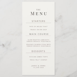 Menu Cardápio de Casamento Minimalista | Branco Quente